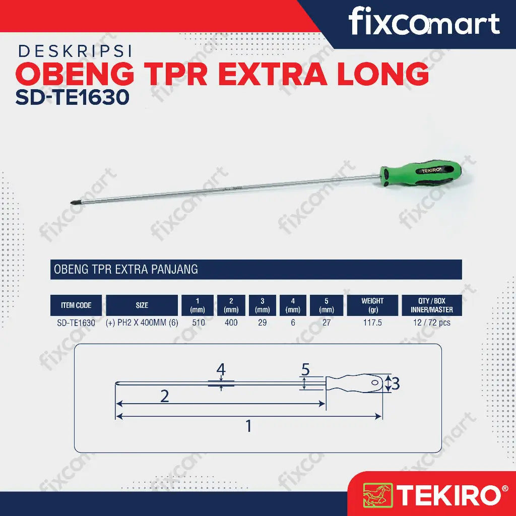 Tekiro Obeng Plus TPR Panjang / Obeng Kembang FIXCOMART