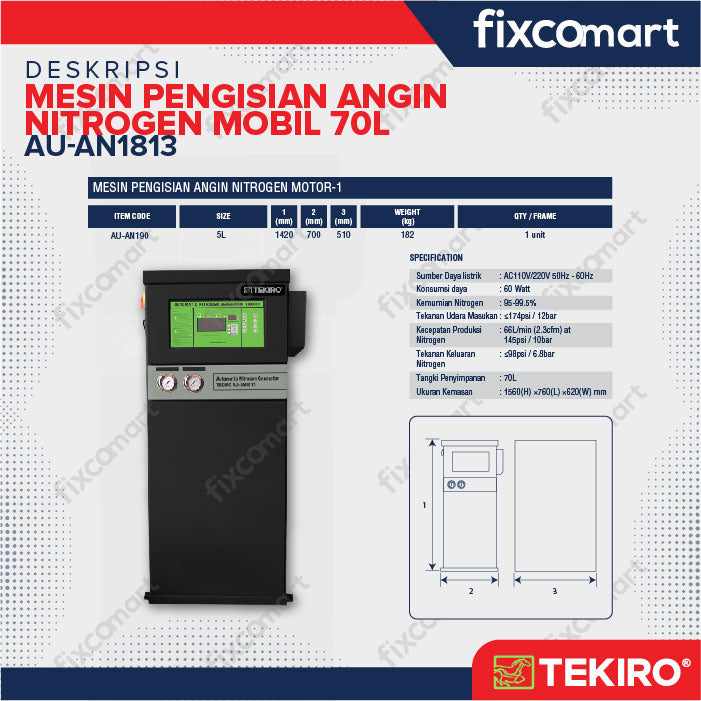 Tekiro Mesin Isi Angin Ban Nitrogen Mobil 70L Gratis Ongkir Pulau Jawa