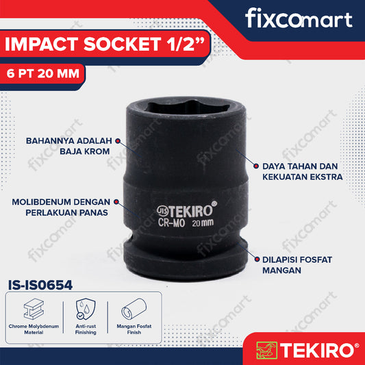 Tekiro Impact Socket 1/2 inch 6 PT 20 mm / mata sock impact