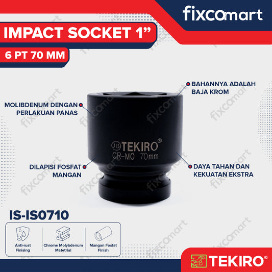 Tekiro Impact Socket 1 inch 6 PT 70 mm / mata sock impact