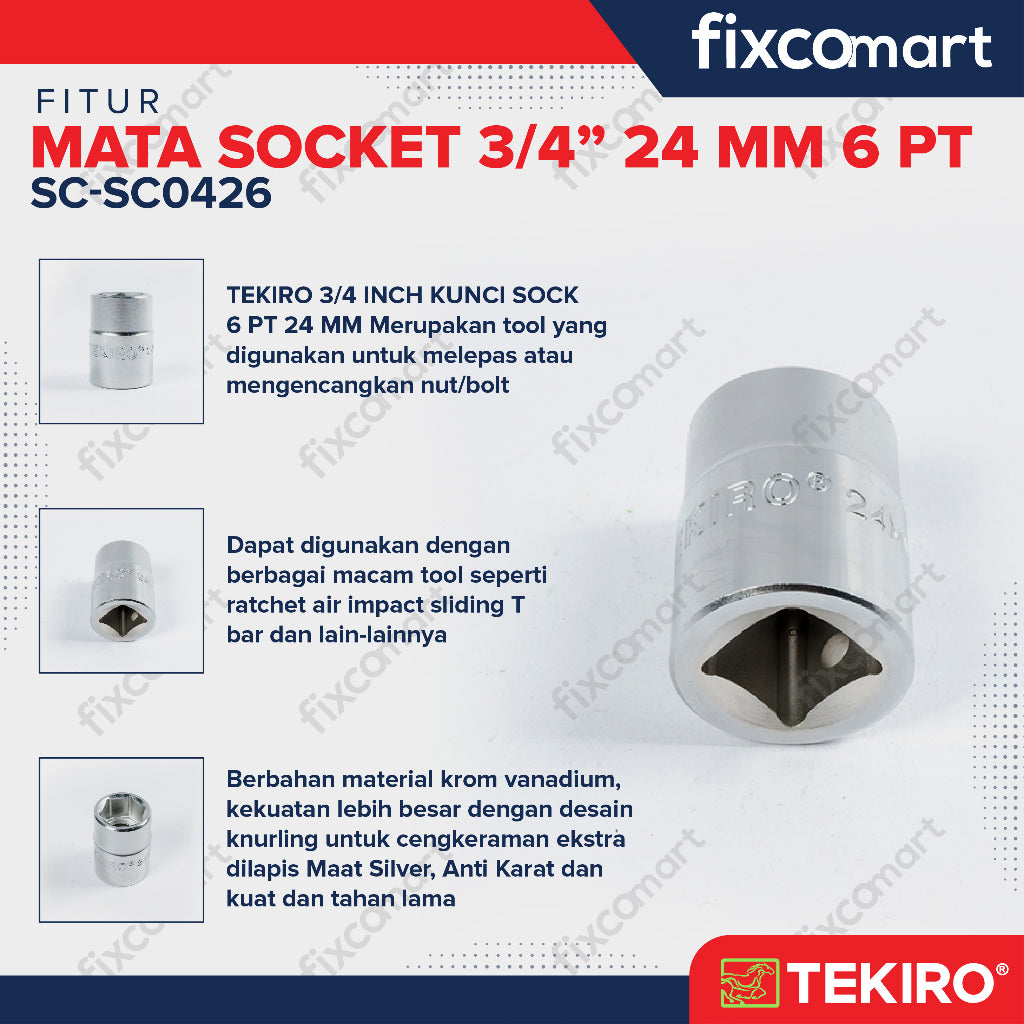 Tekiro Socket 3/4 inch 24 mm 6 PT / Mata Sock 3/4 Inch