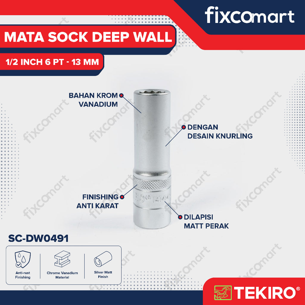 TEKIRO Sock Deep Wall / Mata Sock Panjang 1/2 Inch 6 PT - 13 mm
