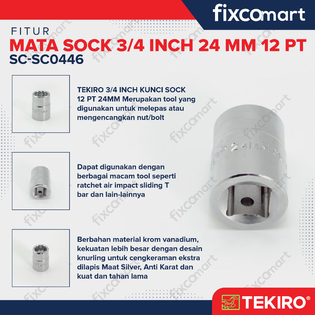 Tekiro Socket 3/4 inch 24 mm 12 PT / Mata Sock 3/4 Inch