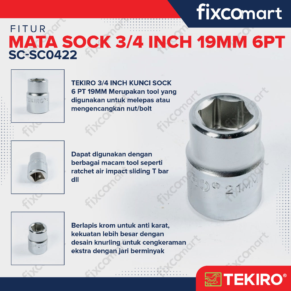 Tekiro Socket 3/4 inch 19 mm 6 PT / Mata Sock 3/4 Inch