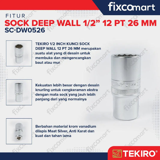 Tekiro Mata Sock Deep Wall 1/2 Inch 12PT 26 mm FIXCOMART