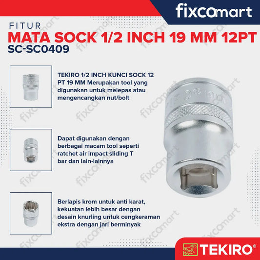 Tekiro Mata Sock 1/2 Inch 19 mm 12 PT / Tekiro Mata Socket FIXCOMART