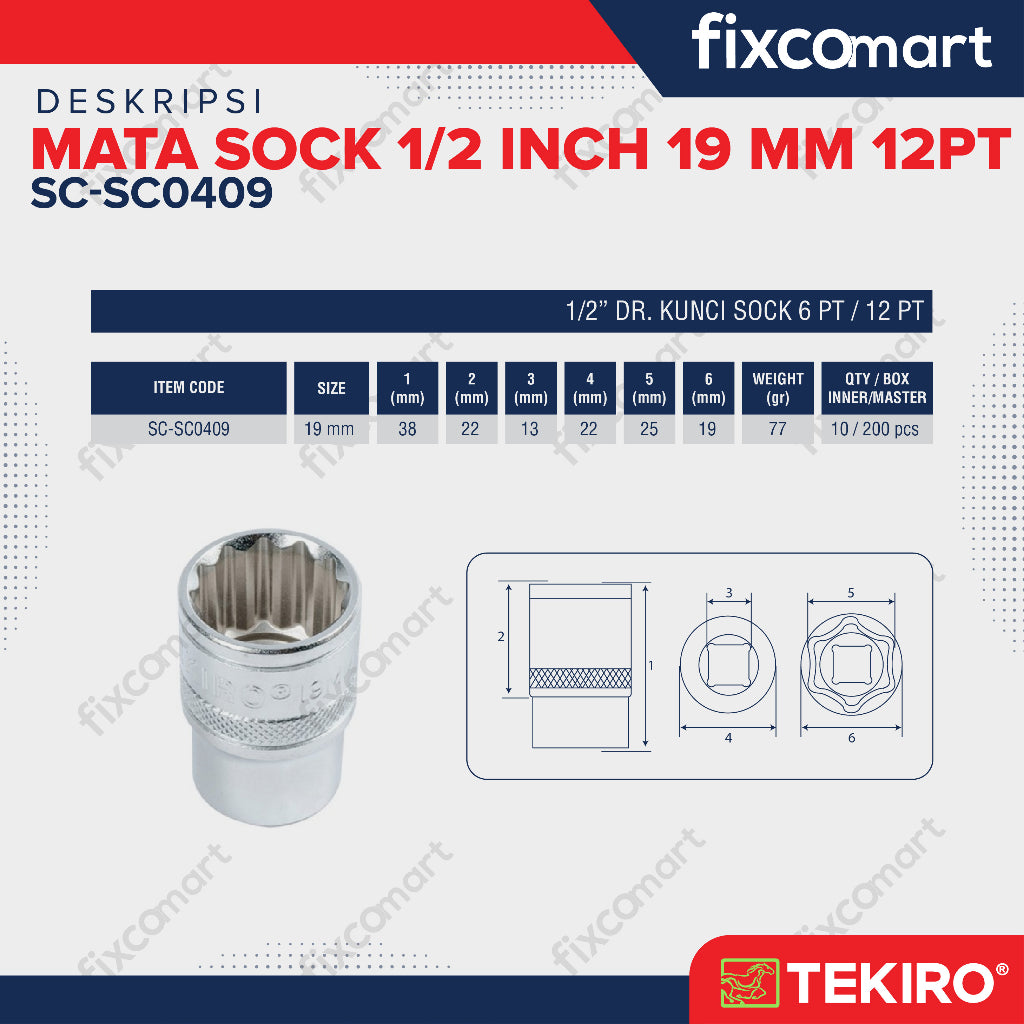 Tekiro Mata Sock 1/2 Inch 19 mm 12 PT / Tekiro Mata Socket