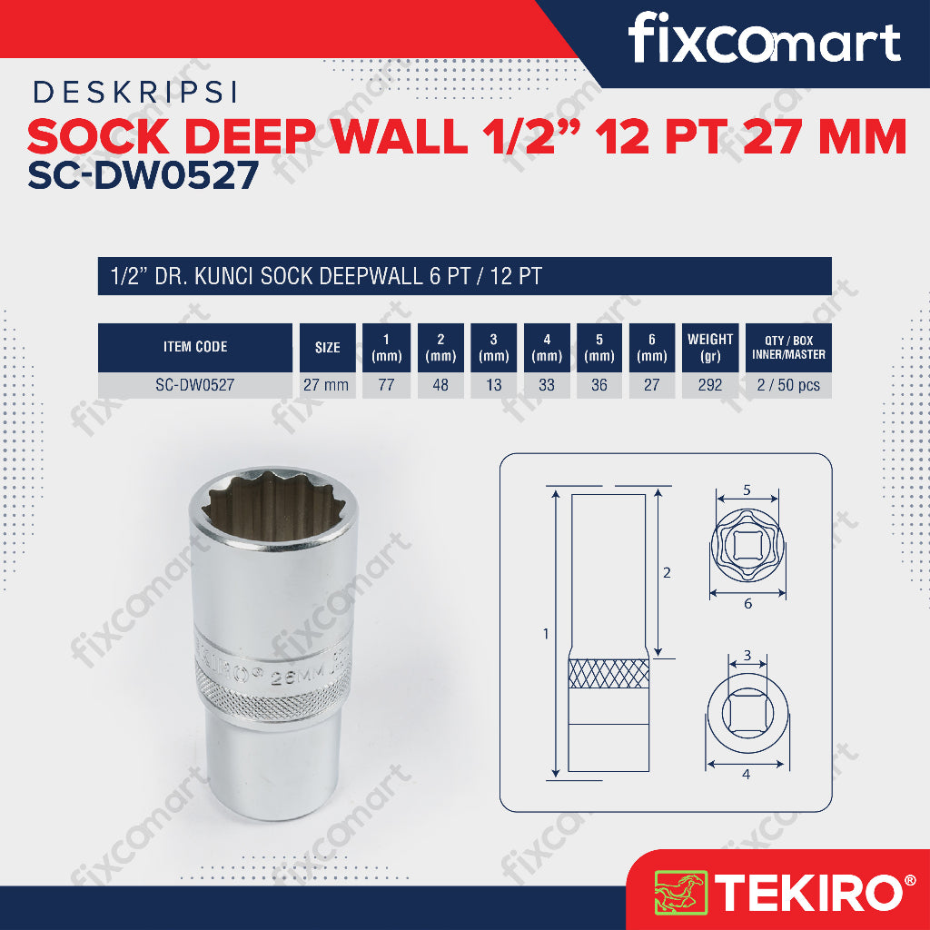 Tekiro Mata Sock Deep Wall 1/2 Inch 12PT 27 mm