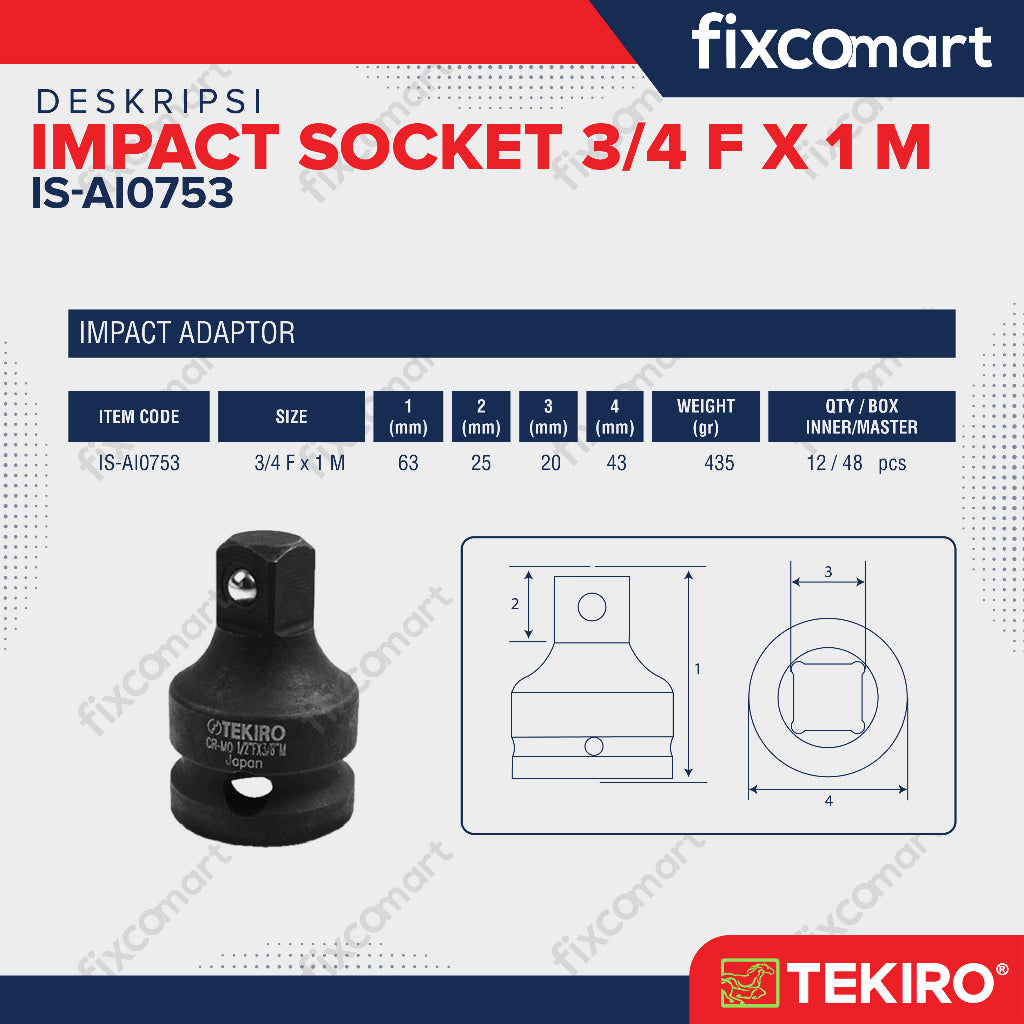 Tekiro adaptor impact 3/4 F X 1 M / Mata Sok / Mata Sock