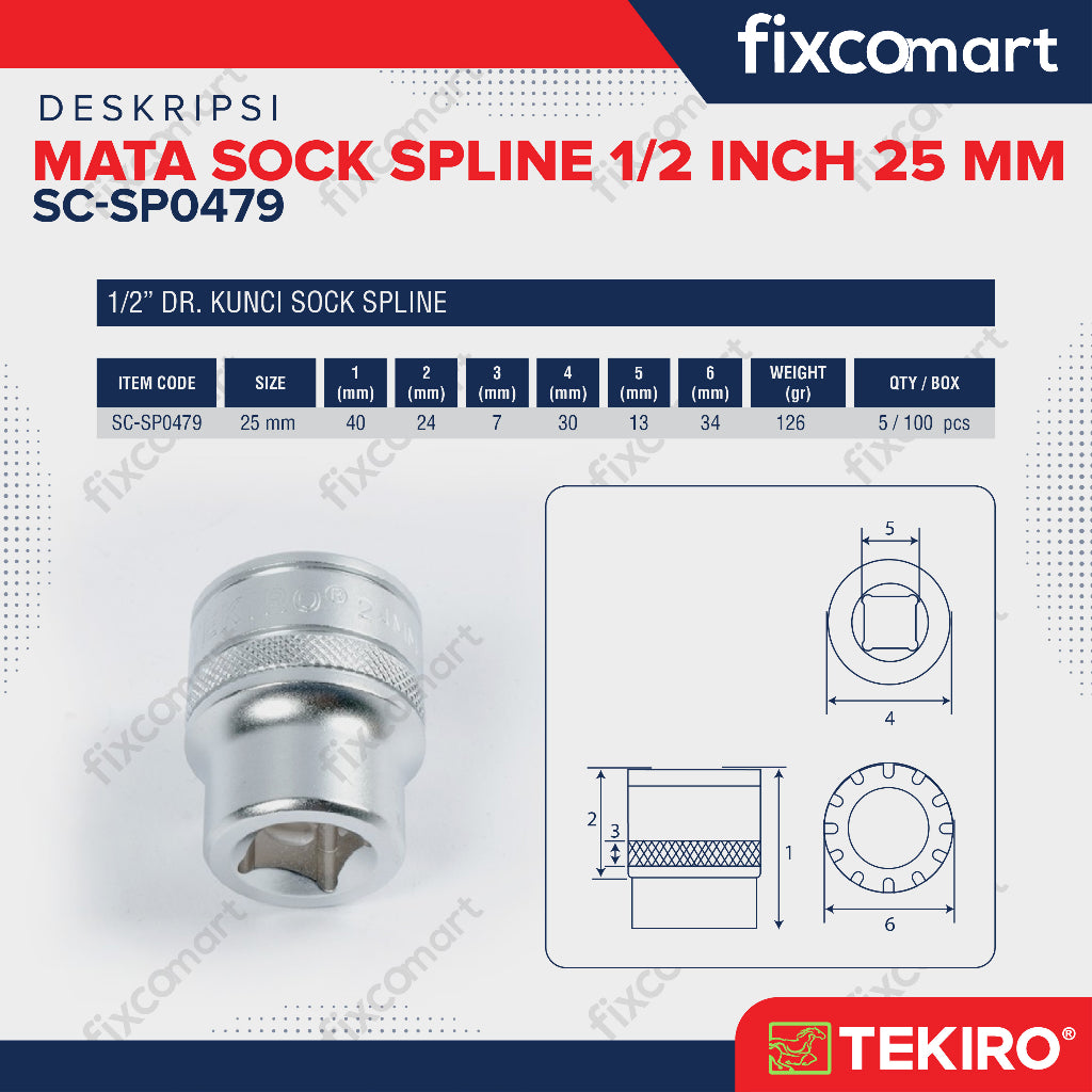 Tekiro Mata Sock Spline 1/2 Inch 25 mm / Tekiro Spline Socket