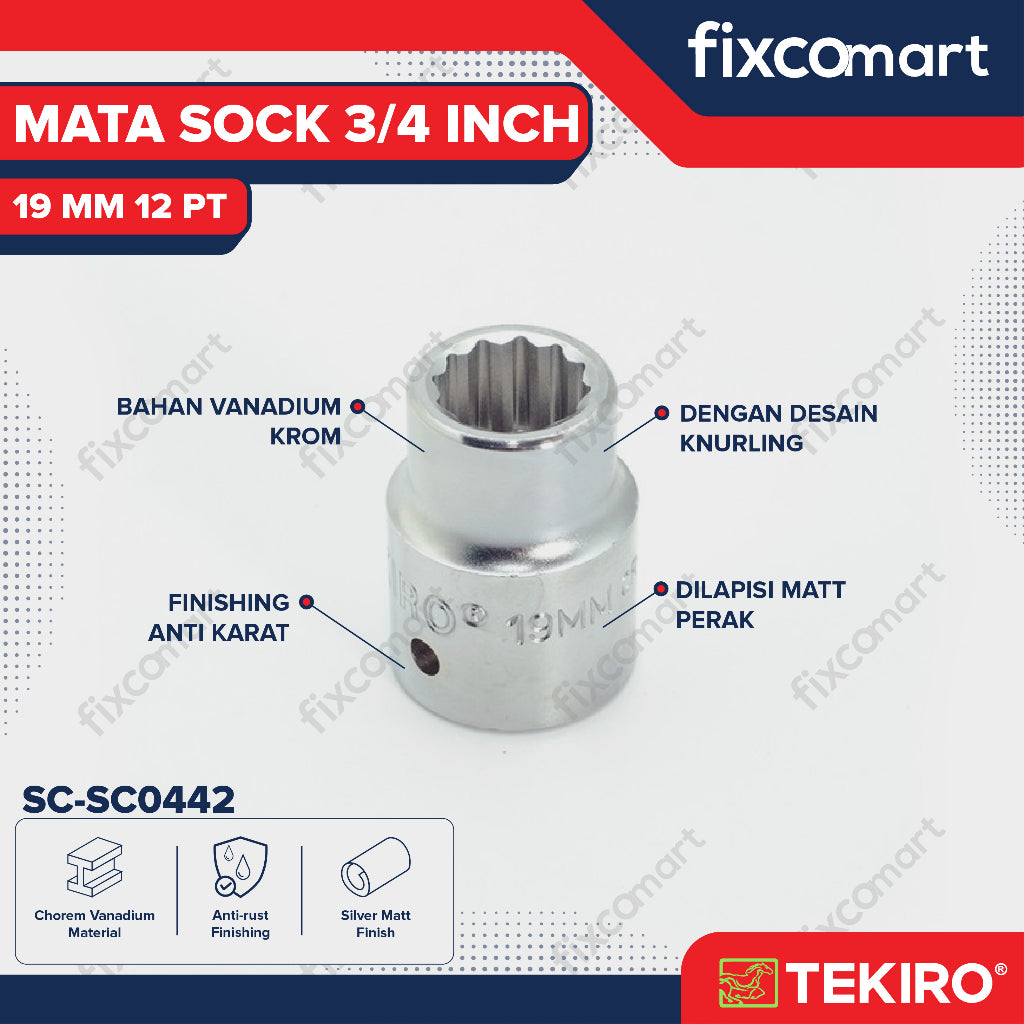 Tekiro Socket 3/4 inch 19 mm 12 PT / Mata Sock 3/4 Inch