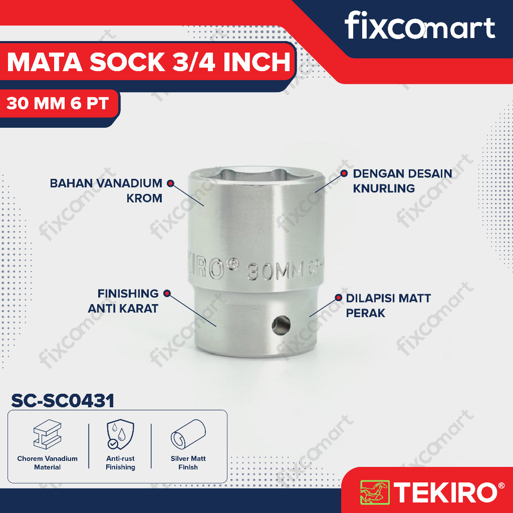 Tekiro Socket 3/4 inch 30 mm 6 PT / Mata Sock 3/4 Inch
