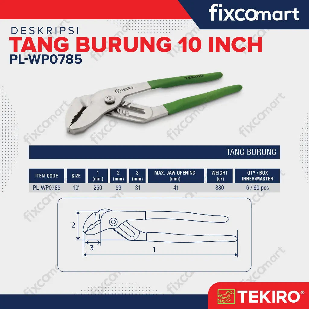 Tekiro Water Pump Pliers / Tang Burung 10 Inch FIXCOMART