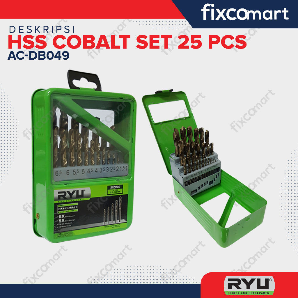 Ryu Mata Bor Hss Cobalt Set 25 Pcs (1-13 Mm) / Mata Bor Stainless