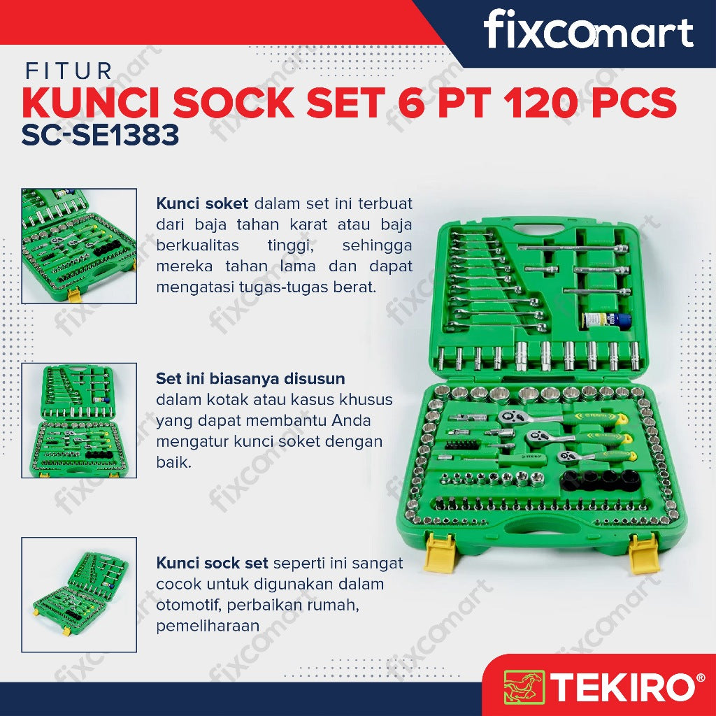 TEKIRO kunci sock set 120 pcs 1/4" - 3/8" - 1/2" Dr 6PT
