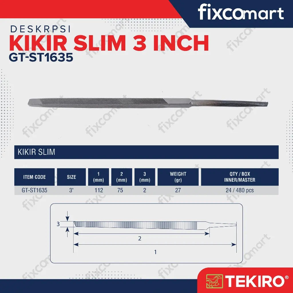 Tekiro Kikir Slim 3 Inch / Tekiro Taper Slim Files FIXCOMART