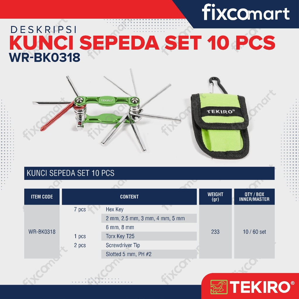 Tekiro Kunci Sepeda Lipat 10 Pcs / Tekiro Bike Tool Kit Set / Kunci Set Mini