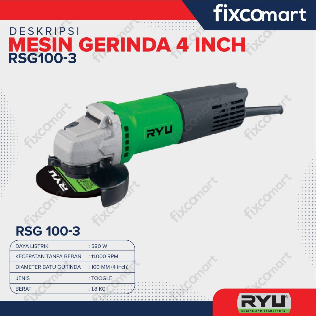 RYU Paket Murah Set Gerinda 4 Inc & Bor 10 mm gratis mata bor 41 dan mata gerinda 2 Pcs
