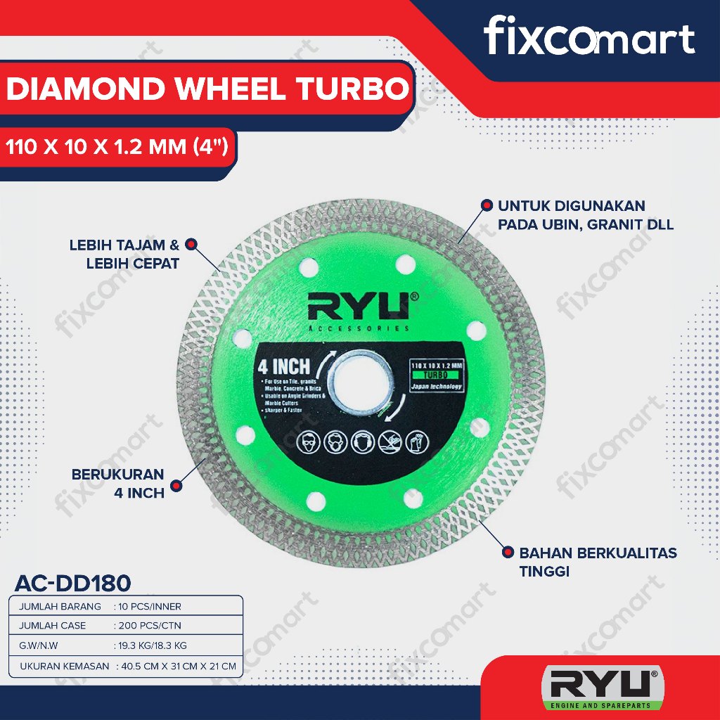 RYU MATA POTONG GRANIT TILE KERAMIK Diamond Wheel Turbo 110 X 10 X 1.2