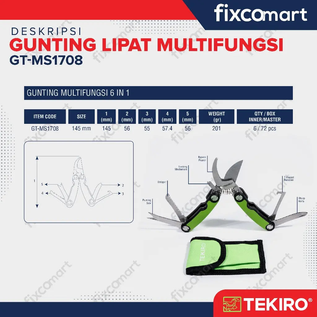 Tekiro Gunting Lipat Multifungsi 6 In 1 FIXCOMART