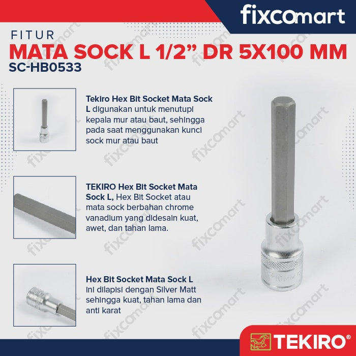 Tekiro Mata Sock L 1/2" 5X100 mm / Tekiro Hex Bit Socket