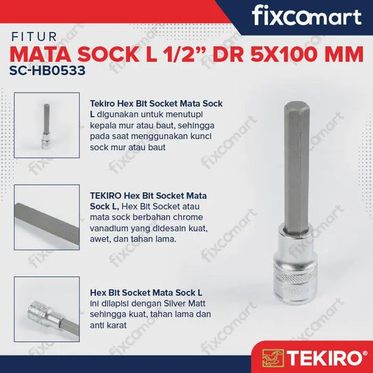 Tekiro Mata Sock L 1/2" 5X100 mm / Tekiro Hex Bit Socket FIXCOMART