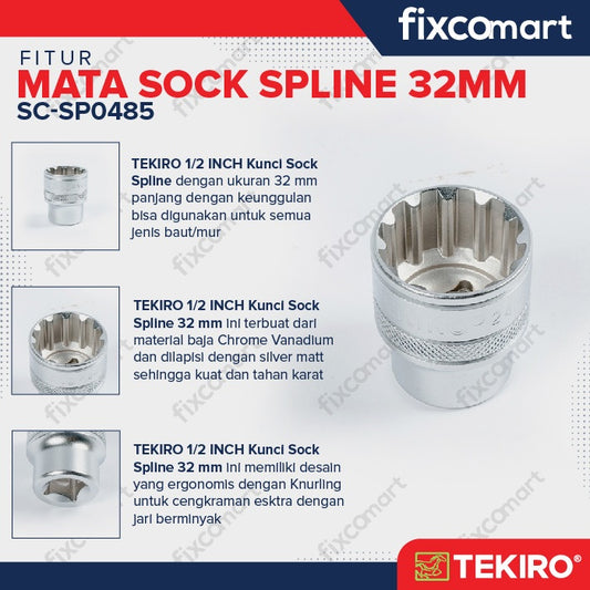 Tekiro Mata Sock Spline 1/2 Inch 32 mm / Tekiro Spline Socket