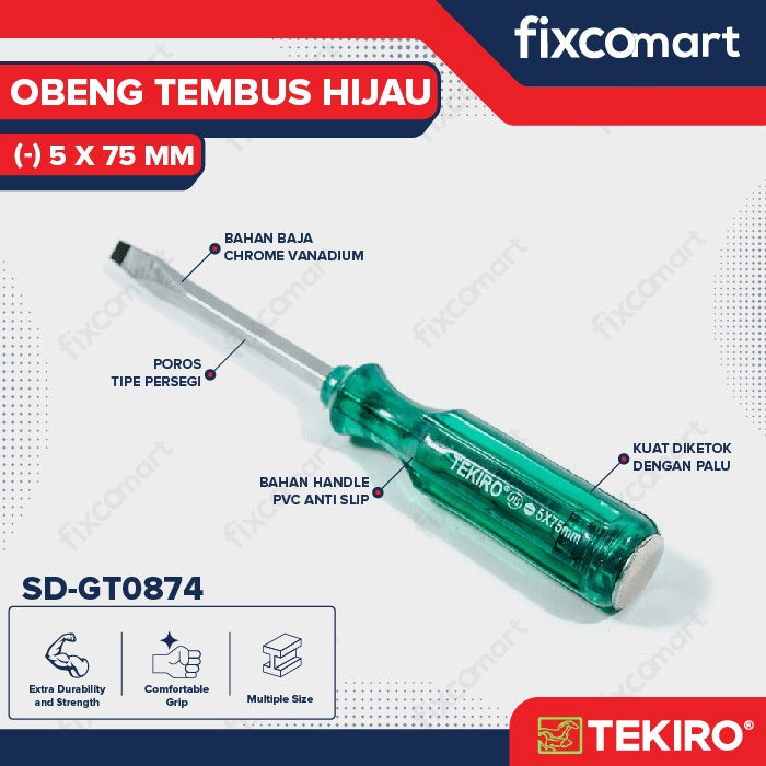 Tekiro Obeng Tembus Hijau (-) 5 X 75 Mm / Tekiro Obeng Go Thru