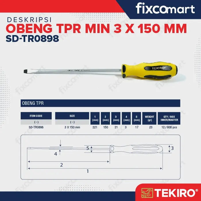 TEKIRO Obeng TPR (-) 3 X 150 mm FIXCOMART