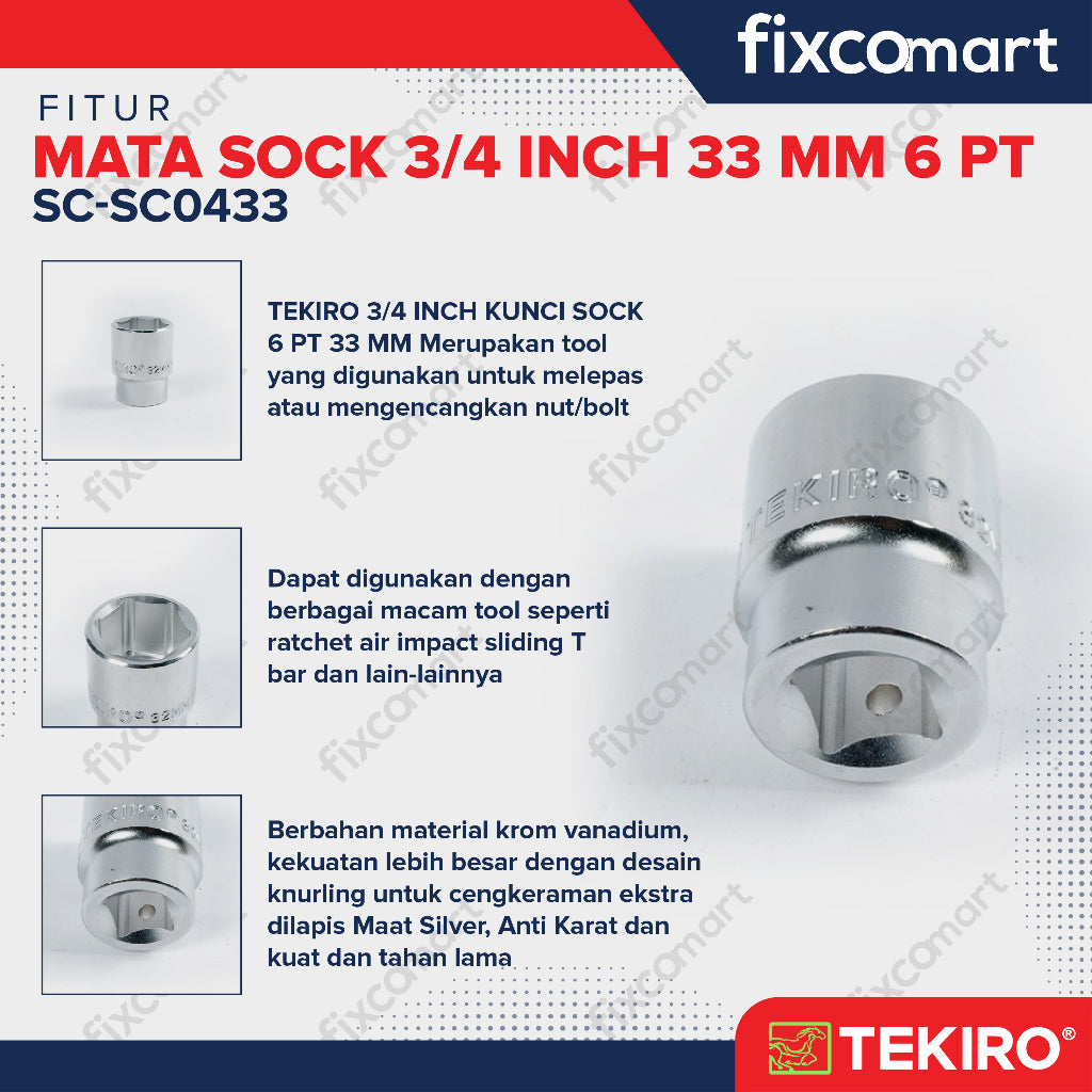 Tekiro Socket 3/4 inch 33 mm 6 PT / Mata Sock 3/4 Inch