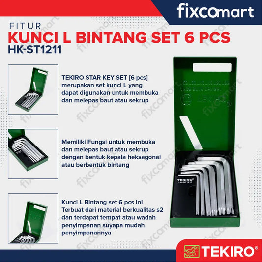 Tekiro Kunci L Set Bintang 6 Pcs / Tekiro Star Key Set FIXCOMART
