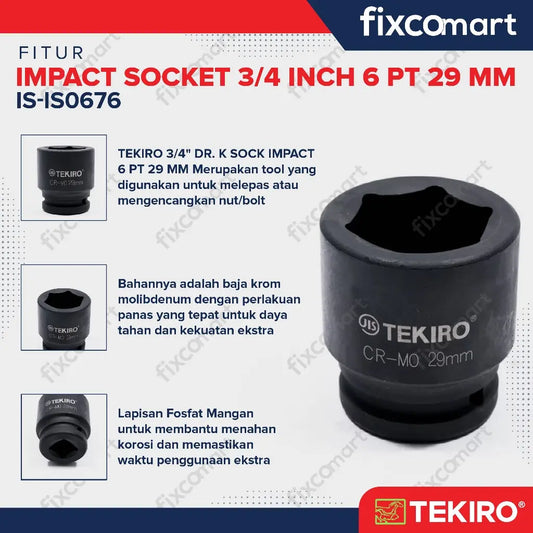Tekiro Impact Socket 3/4 inch 6 PT 29 mm FIXCOMART