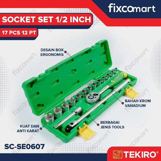 Tekiro Socket Set 1/2 Inch 17 Pcs 12 PT FIXCOMART
