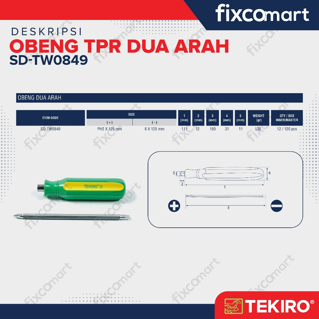Tekiro Obeng Dua Arah /Obeng Bolak Balik Plus Minus Tekiro