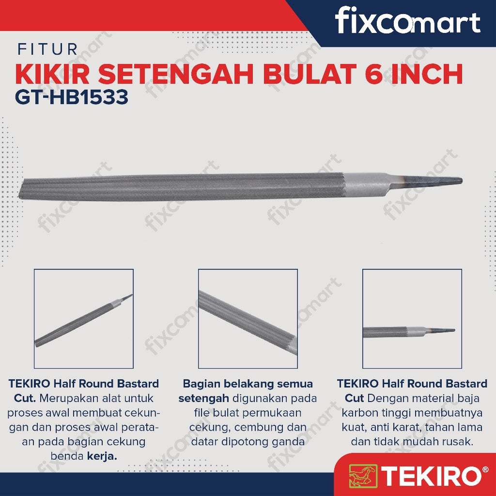 Tekiro Kikir Setengah Bulat Kasar 6 Inch