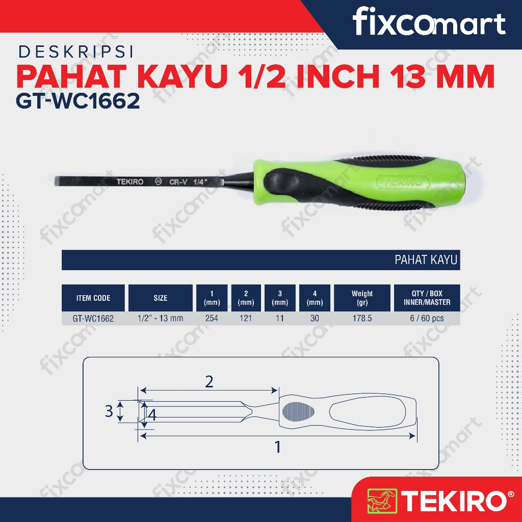 Tekiro Pahay Kayu 1/2 Inch / Pahat Tekiro 13 mm