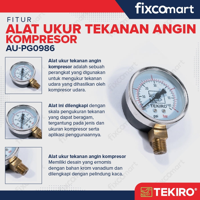 Tekiro Alat Ukur Tekanan Ban 4 Bar / Pressure Gauge