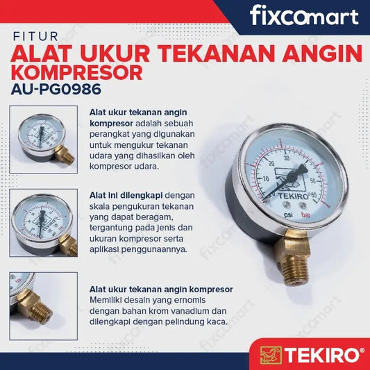 Tekiro Alat Ukur Tekanan Ban 4 Bar / Pressure Gauge FIXCOMART