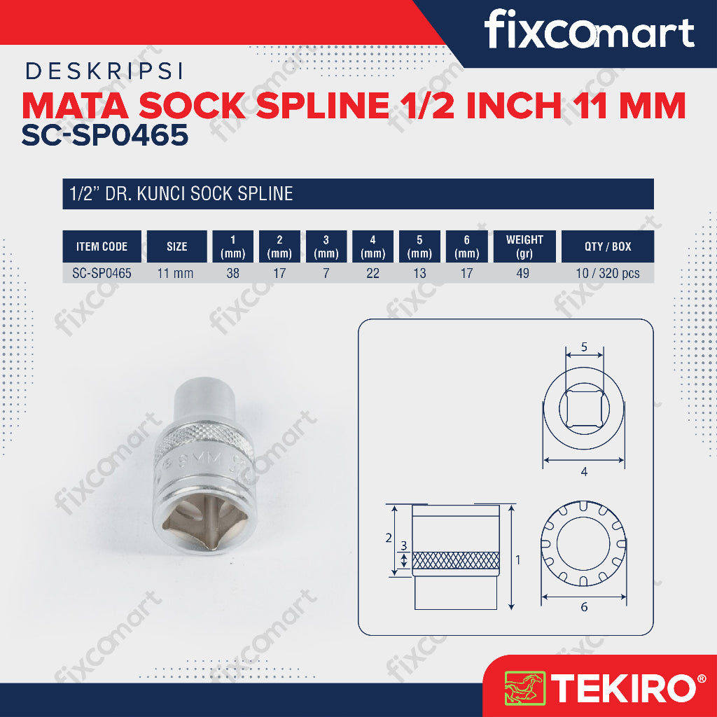 Tekiro Mata Sock Spline 1/2 Inch 11 mm / Tekiro Spline Socket