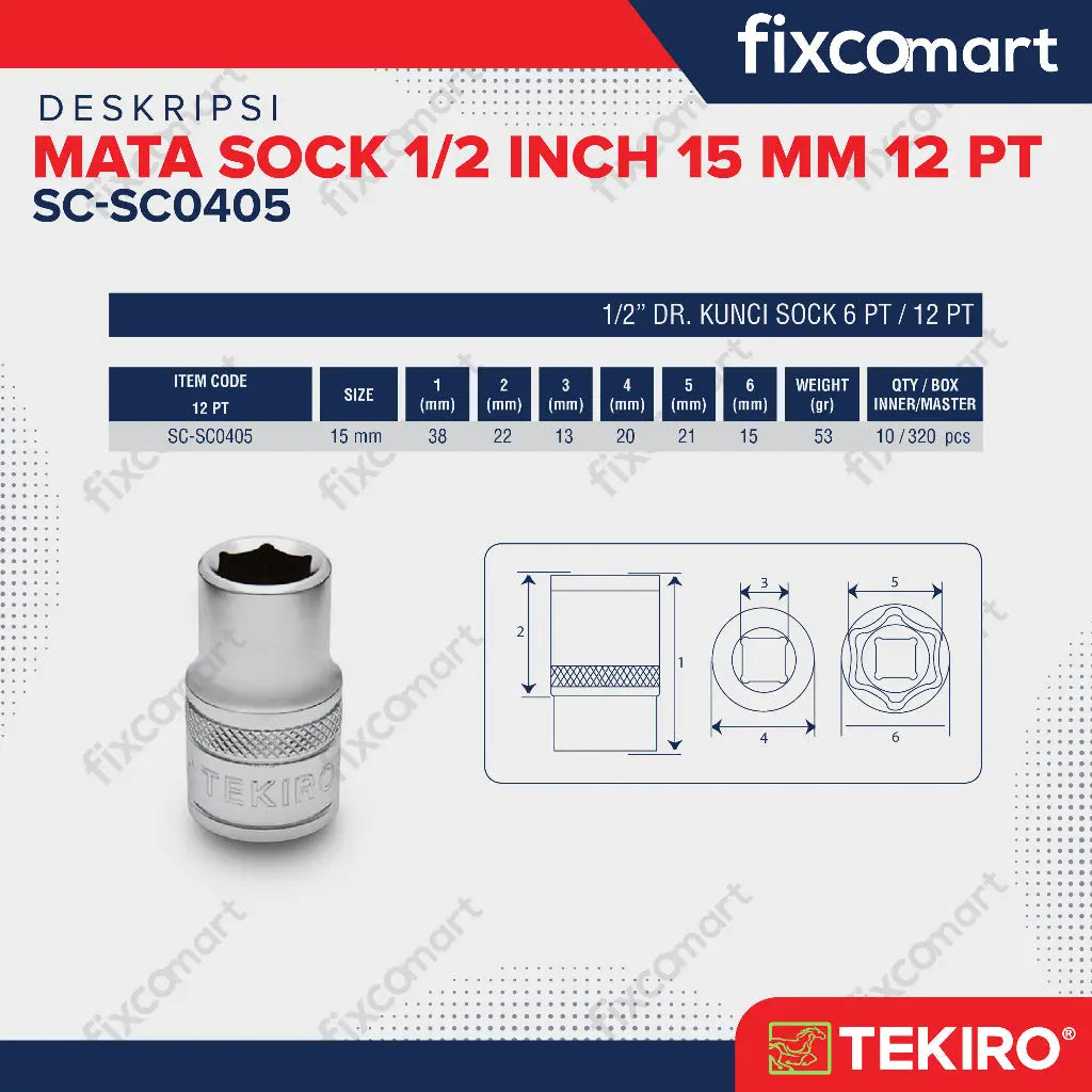 Tekiro Socket 1/2" 15 mm / Mata Socket FIXCOMART