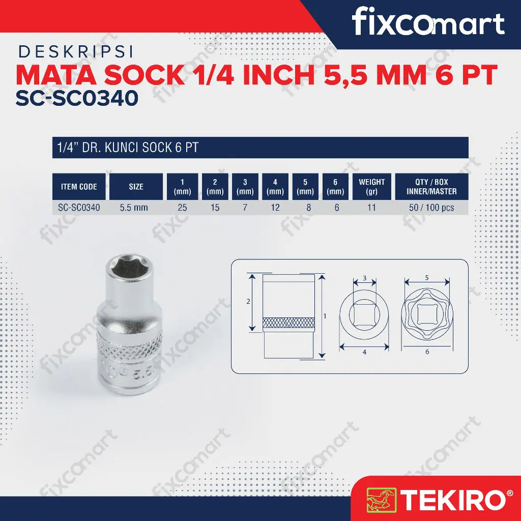 Tekiro Socket 1/4" 5.5 mm / Mata Socket 1/4 Inch FIXCOMART