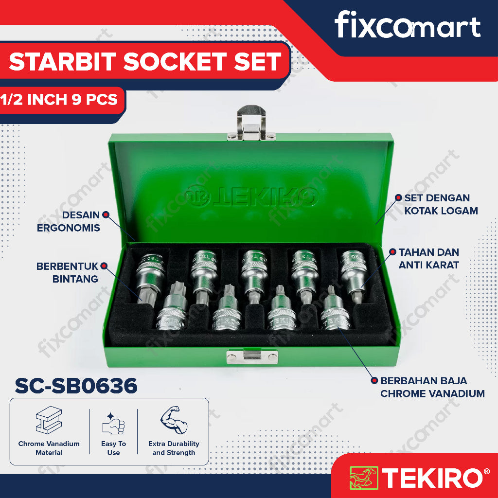Tekiro Mata Sock L Bintang Set 1/2 Inch 9 Pcs (T20 - T60)/ Tekiro Starbit Socket Set