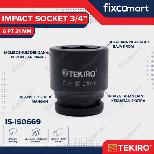 Tekiro Impact Socket 3/4 inch 6 PT 21 mm / mata sock impact
