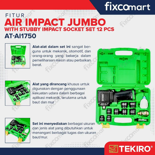 Tekiro Air Impact Jumbo With Stubby Impact Socket Set 12 Pcs FIXCOMART