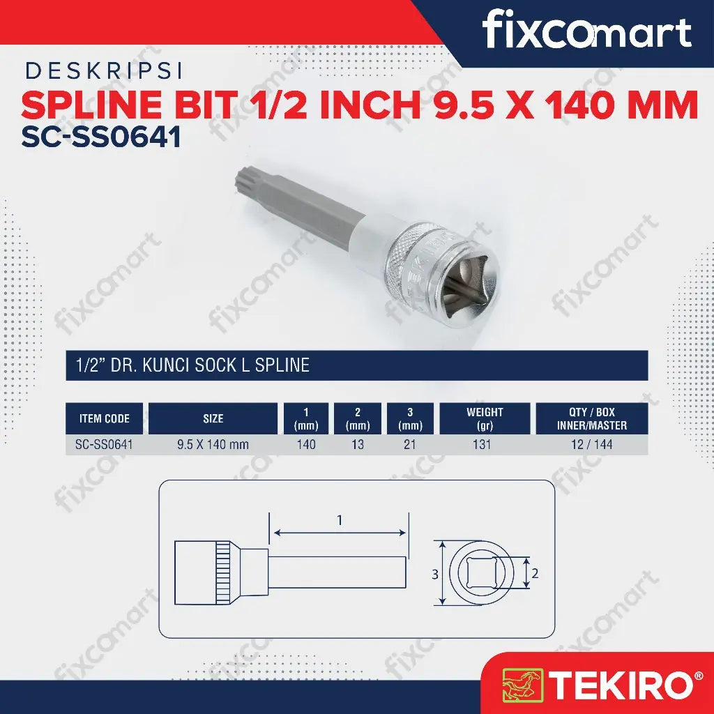 Tekiro Spline Bit 1/2 Inch 9.5 X 140 Mm / Tekiro Mata Sock Bintang FIXCOMART