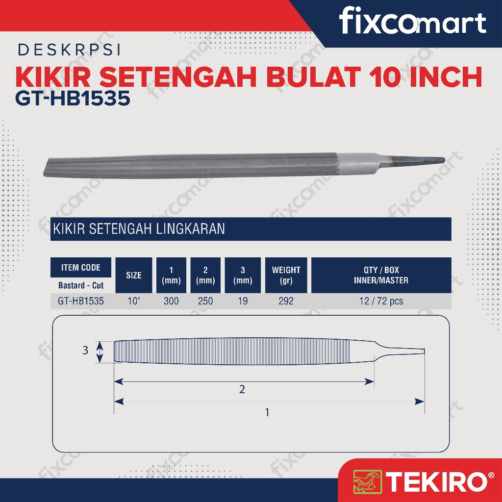 Tekiro Kikir Setengah Bulat Kasar 10 Inch / Kikir Kasar