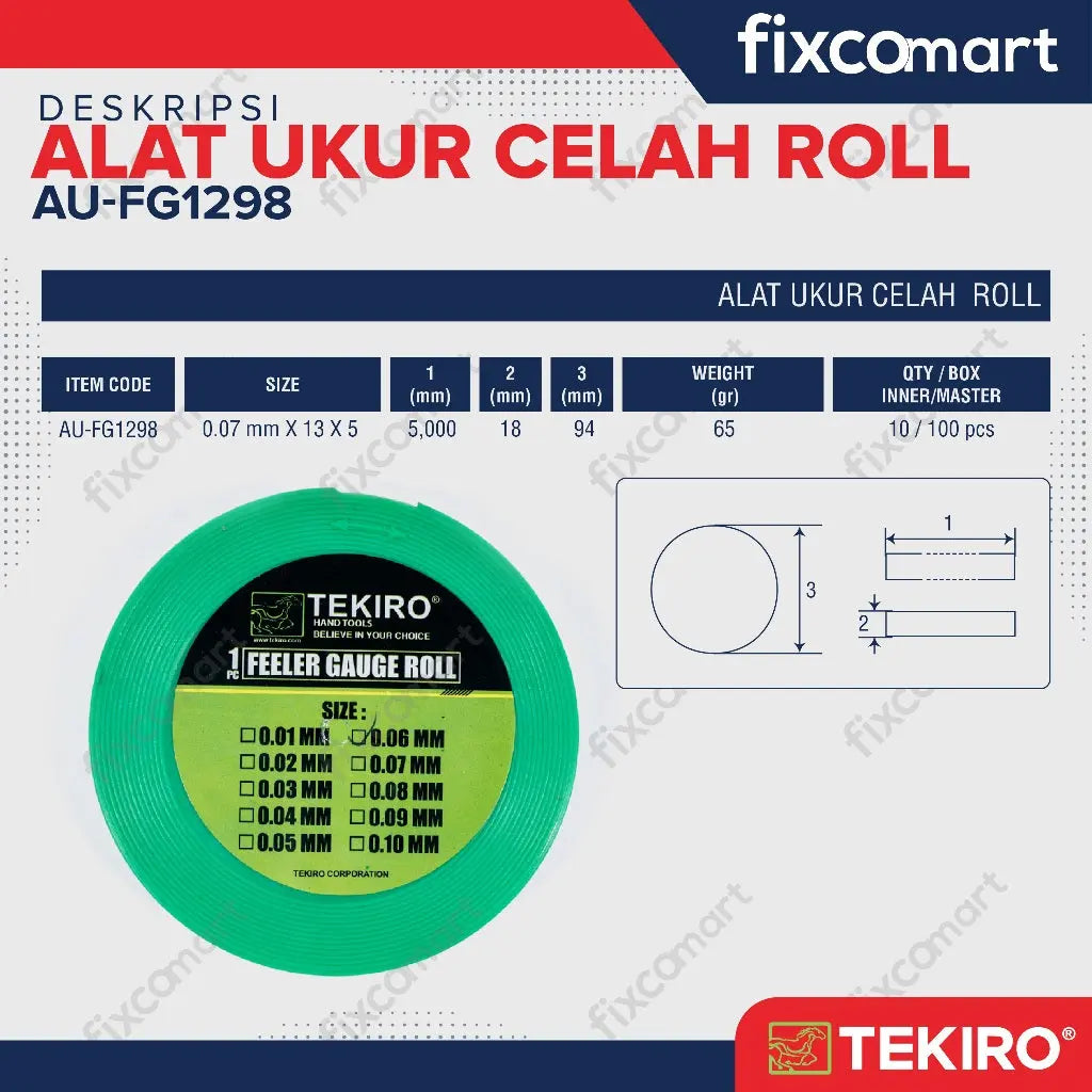 Tekiro Feeler Gauge Roll 0.07 MM X 13 X 5 / Kaliper Celah FIXCOMART