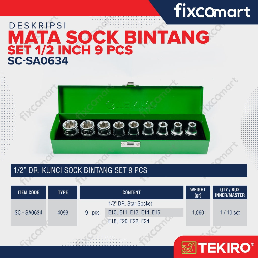 Tekiro Mata Sock Bintang Set 1/2 Inch 9 Pcs (E10 - E24) / Tekiro Star Socket Set