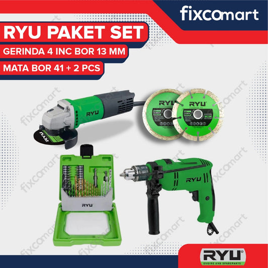 RYU Paket Murah Set Gerinda 4 Inch Bor 13 mm Mata Bor 41 + 2 Pcs Mata Cutting