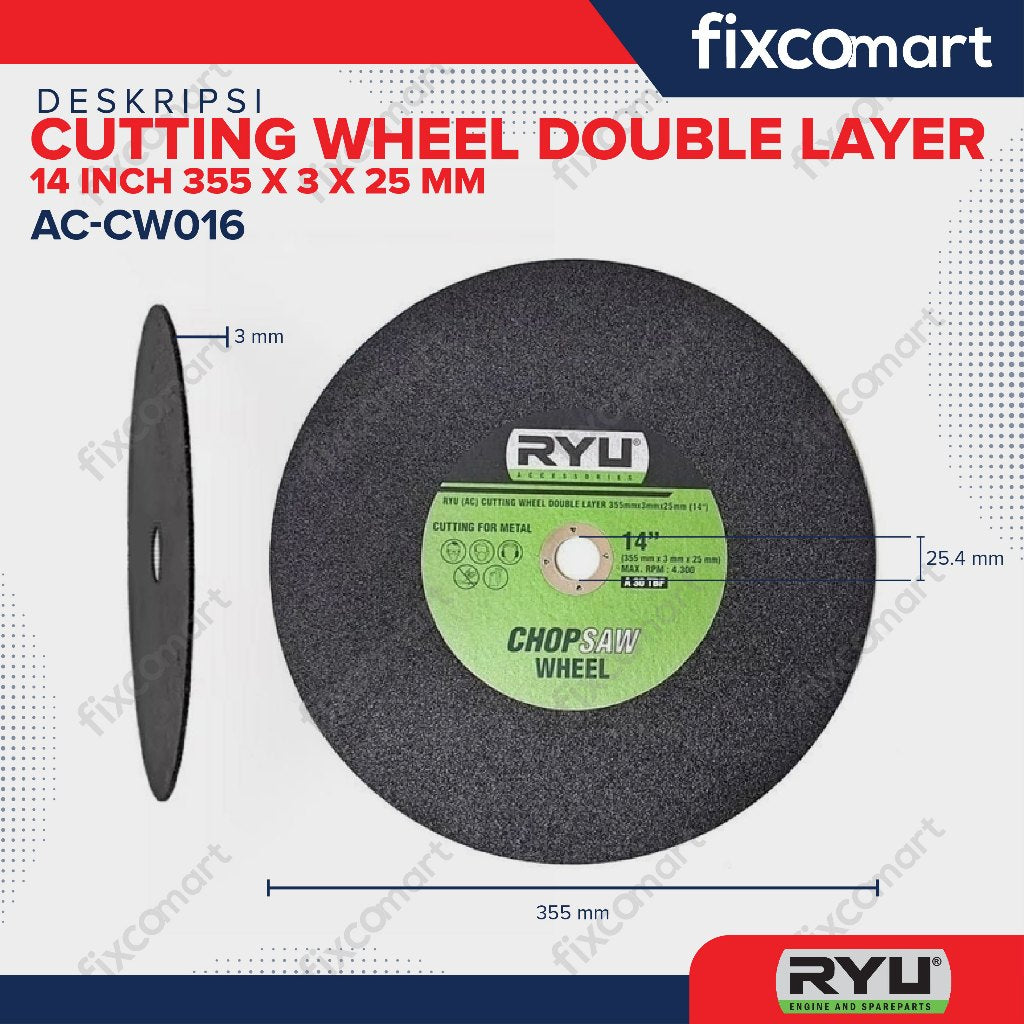 Ryu Chop Saw Wheel Double Layer / Ryu Mata Potong Besi 14 Inch